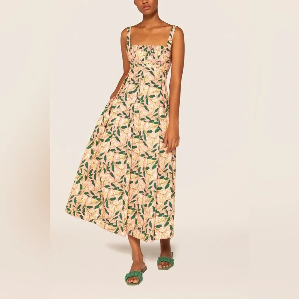 AGUA BY AGUA BENDITA Pink‎ Hortencia Dos Gardenias Rosa Midi Dress Sleeveless